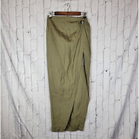 Rumer The Label olive green Byron ring asymmetrical front hem linen maxi skirt - Picture 5 of 12